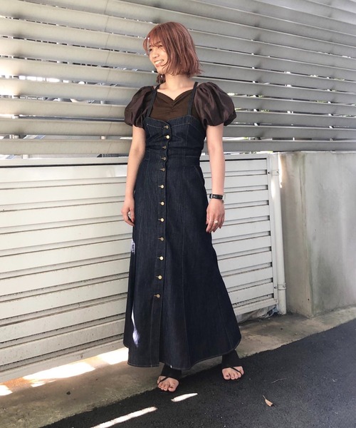 新品♡⃛フリーズマート【低身長】バックリボンマーメイドデニムジャンパースカート S ◇【3サイズ展開XS-M】バックリボンマーメイドデニムジャンパー