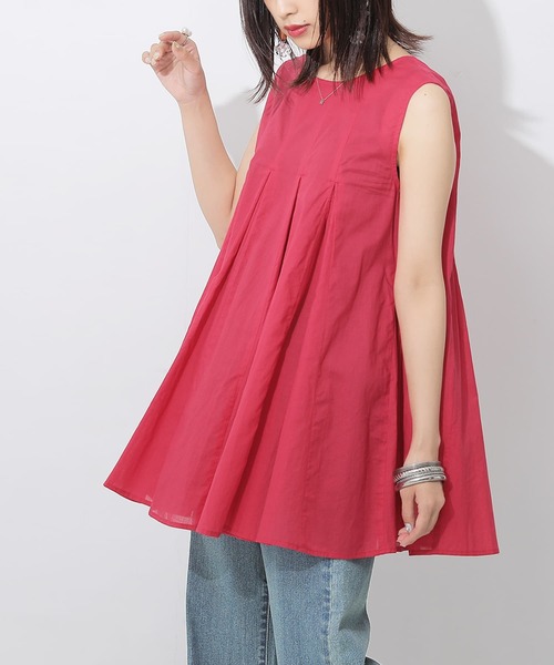 osharewalker（オシャレウォーカー）の「【廃盤】『タック切替フレアロングタンクトップ』（タンクトップ・レディース・グレー/レッド/オフホワイト・1/2）」の3枚目の写真