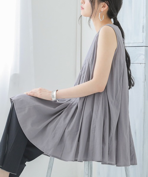 osharewalker（オシャレウォーカー）の「【廃盤】『タック切替フレアロングタンクトップ』（タンクトップ・レディース・グレー/レッド/オフホワイト・1/2）」の10枚目の写真