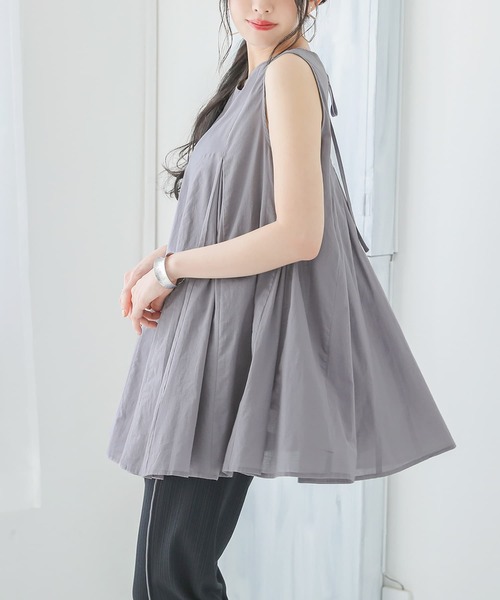 osharewalker（オシャレウォーカー）の「【廃盤】『タック切替フレアロングタンクトップ』（タンクトップ・レディース・グレー/レッド/オフホワイト・1/2）」の11枚目の写真