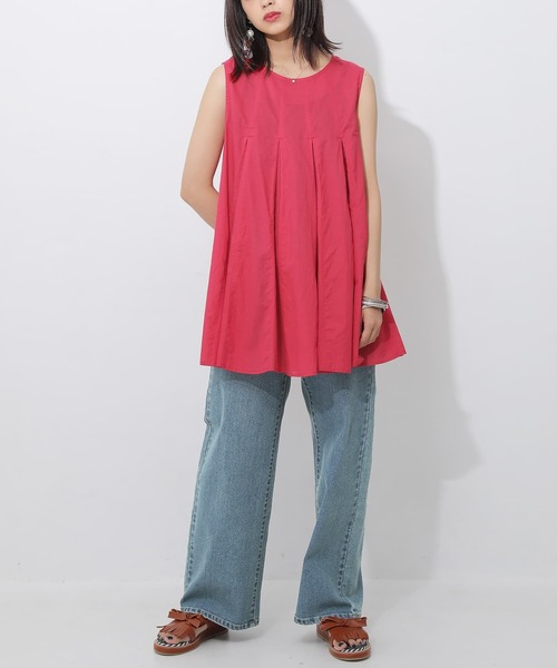 osharewalker（オシャレウォーカー）の「【廃盤】『タック切替フレアロングタンクトップ』（タンクトップ・レディース・グレー/レッド/オフホワイト・1/2）」の5枚目の写真