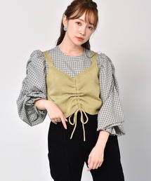 【セットアイテム】ニットビスチェ+チェックブラウス
