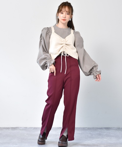 ems excite(エムズエキサイト)の「【セットアイテム】ニットビスチェ+チェックブラウス(ベスト・レディース・アイボリー/グリーン/ボルドー・FREE)」の6枚目の写真