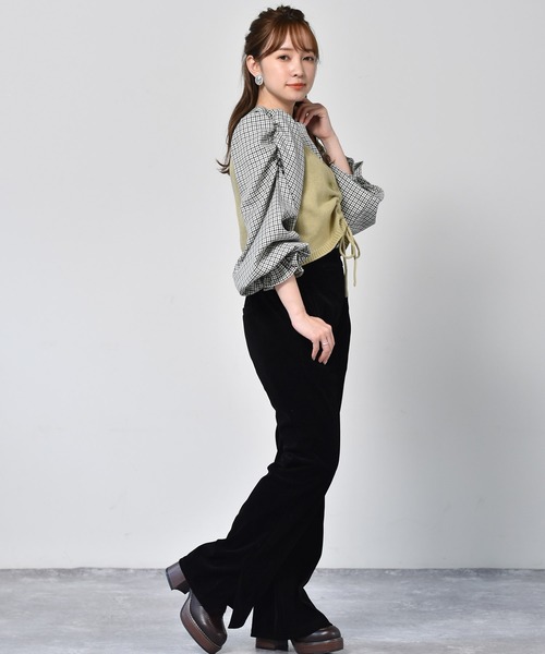 ems excite(エムズエキサイト)の「【セットアイテム】ニットビスチェ+チェックブラウス(ベスト・レディース・アイボリー/グリーン/ボルドー・FREE)」の8枚目の写真