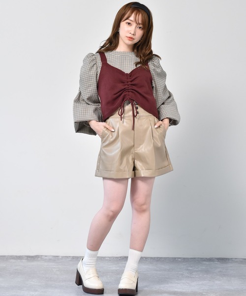 ems excite(エムズエキサイト)の「【セットアイテム】ニットビスチェ+チェックブラウス(ベスト・レディース・アイボリー/グリーン/ボルドー・FREE)」の4枚目の写真