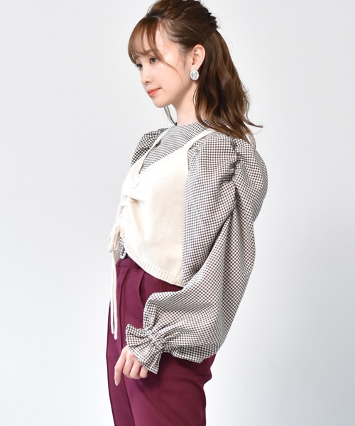 ems excite(エムズエキサイト)の「【セットアイテム】ニットビスチェ+チェックブラウス(ベスト・レディース・アイボリー/グリーン/ボルドー・FREE)」の9枚目の写真