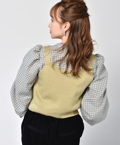 ems excite(エムズエキサイト)の「【セットアイテム】ニットビスチェ+チェックブラウス(ベスト・レディース・アイボリー/グリーン/ボルドー・FREE)」の5枚目の写真