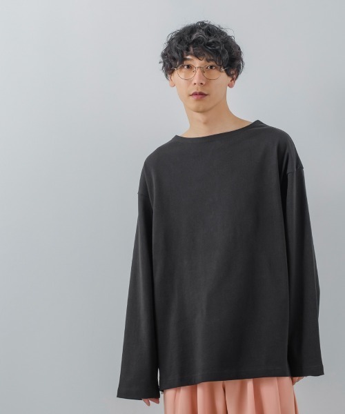 USコットンビッグシルエットボートネックバスクシャツ