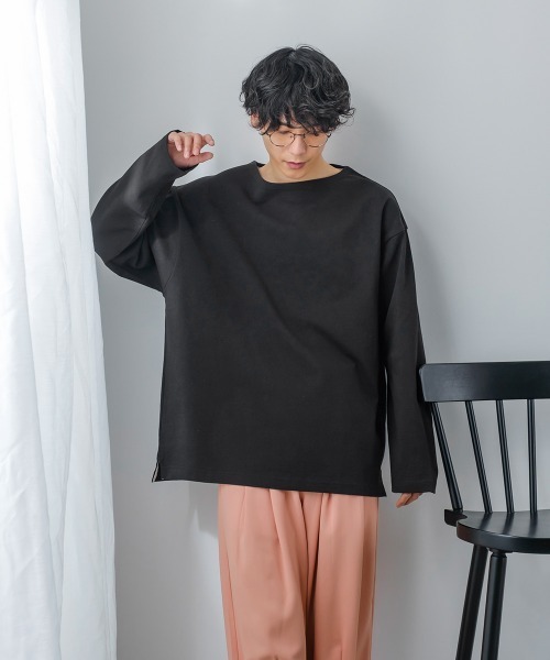 USコットンビッグシルエットボートネックバスクシャツ