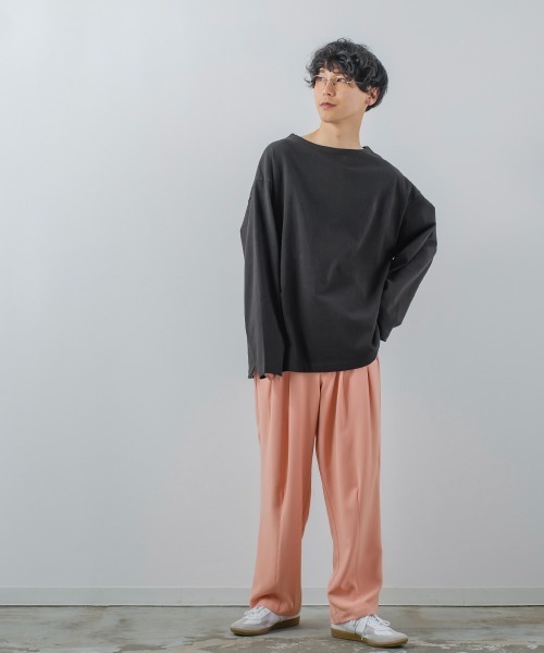 USコットンビッグシルエットボートネックバスクシャツ