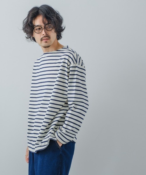 USコットンビッグシルエットボートネックバスクシャツ