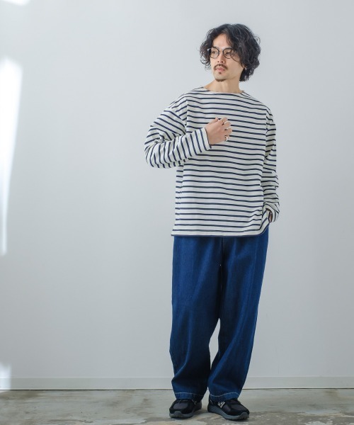 USコットンビッグシルエットボートネックバスクシャツ