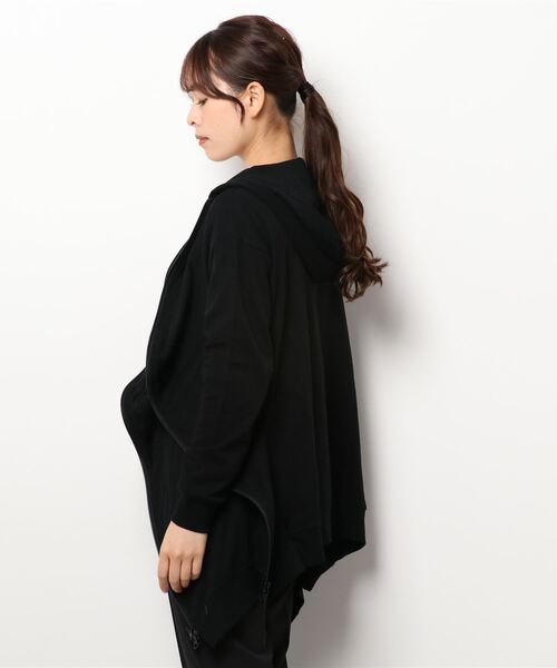 gomme（ゴム）の「60/-ファイン裏毛　ラッフルパーカー（パーカー・レディース・ブラック・MEDIUM）」の2枚目の写真