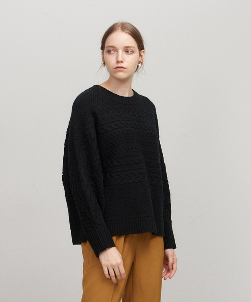 abahouse mavie（アバハウスマヴィ）の「横ケーブルプルオーバー（ニット/セーター・レディース・ホワイト/ブラック/マスタード・フリー）」の3枚目の写真