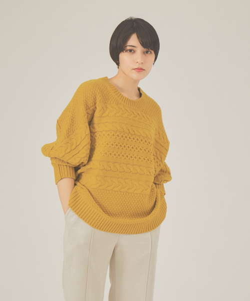 abahouse mavie（アバハウスマヴィ）の「横ケーブルプルオーバー（ニット/セーター・レディース・ホワイト/ブラック/マスタード・フリー）」の6枚目の写真