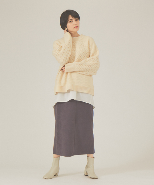 abahouse mavie（アバハウスマヴィ）の「横ケーブルプルオーバー（ニット/セーター・レディース・ホワイト/ブラック/マスタード・フリー）」の9枚目の写真