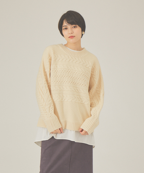 abahouse mavie（アバハウスマヴィ）の「横ケーブルプルオーバー（ニット/セーター・レディース・ホワイト/ブラック/マスタード・フリー）」の10枚目の写真