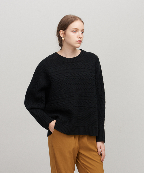 abahouse mavie（アバハウスマヴィ）の「横ケーブルプルオーバー（ニット/セーター・レディース・ホワイト/ブラック/マスタード・フリー）」の15枚目の写真