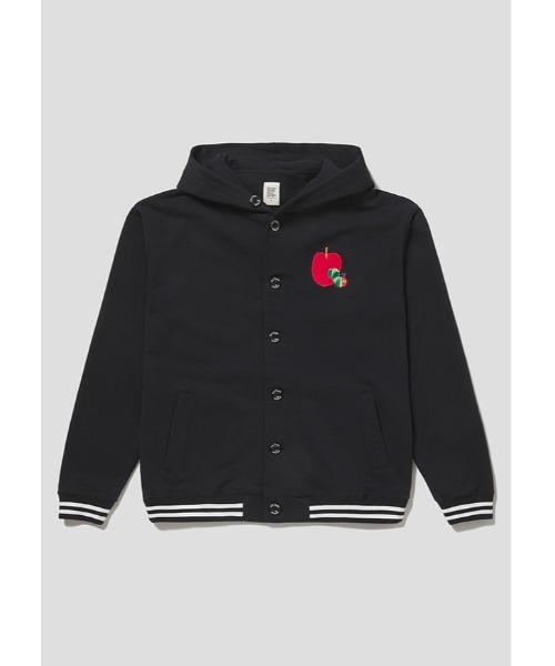Design Tshirts Store graniph(デザイン ティーシャツ ストア グラニフ)の「レッド アップル エンブロイダリー(エリック カール)|コラボフーデッドスウェットブルゾン(ブルゾン・メンズ・ブラック・LARGE/MEDIUM/SMALL)」の2枚目の写真