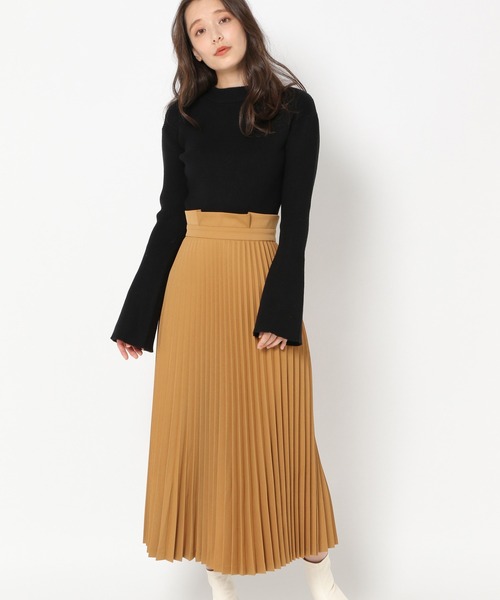 mysty woman（ミスティウーマン）の「ニット×プリーツ切替ワンピース 259252（ワンピース・レディース・ブラック/ベージュ・FREE）」の11枚目の写真