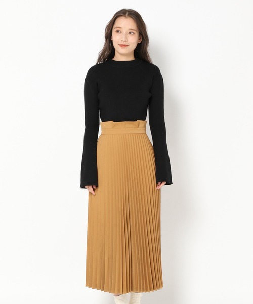 mysty woman（ミスティウーマン）の「ニット×プリーツ切替ワンピース 259252（ワンピース・レディース・ブラック/ベージュ・FREE）」の13枚目の写真