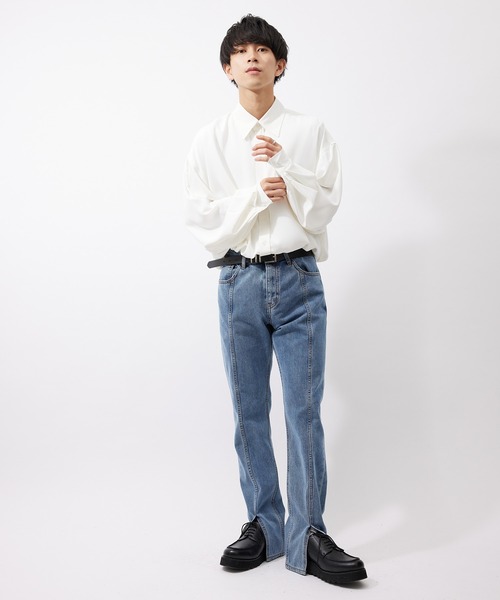 re_k by JUNRED（レクバイジュンレッド）の「【　re_k by JUNRed　】レングスが選べるセンターカットスリムデニムパンツ（デニムパンツ・メンズ・ブラック/ブルー・S/M/L/S1/M1/L1）」の21枚目の写真