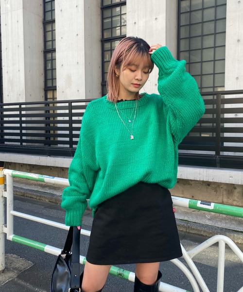 WHO'S WHO gallery（フーズフーギャラリー）の「ロービングカラーニット（ニット/セーター・レディース・パープル/グリーン/ピンク/サックスブルー・FREE）」の10枚目の写真