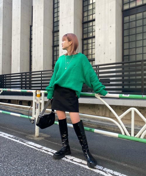 WHO'S WHO gallery（フーズフーギャラリー）の「ロービングカラーニット（ニット/セーター・レディース・パープル/グリーン/ピンク/サックスブルー・FREE）」の13枚目の写真