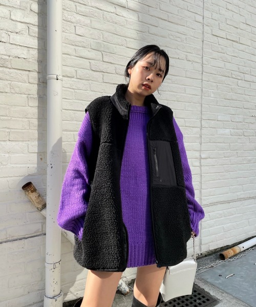 WHO'S WHO gallery（フーズフーギャラリー）の「ロービングカラーニット（ニット/セーター・レディース・パープル/グリーン/ピンク/サックスブルー・FREE）」の15枚目の写真