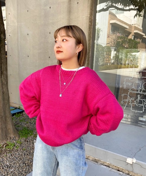 WHO'S WHO gallery（フーズフーギャラリー）の「ロービングカラーニット（ニット/セーター・レディース・パープル/グリーン/ピンク/サックスブルー・FREE）」の17枚目の写真