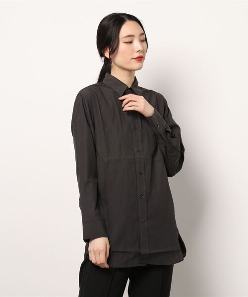 ARCH & LINE(アーチアンドライン)の「リヨセル混 長袖カラーシャツ Ly/Co COLOR SHIRT(シャツ/ブラウス・レディース・スミクロ/レモンイエロー/ピンク・3/2)」の2枚目の写真