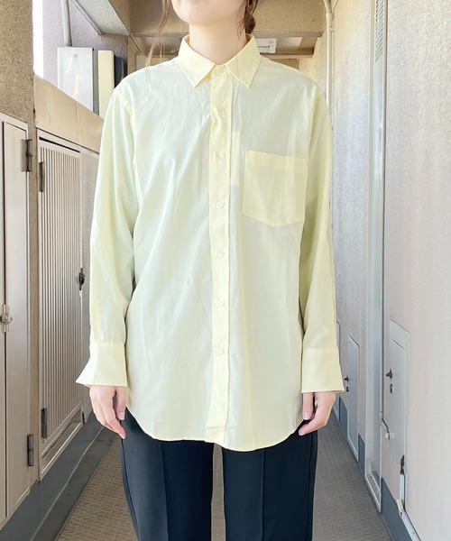 ARCH & LINE(アーチアンドライン)の「リヨセル混 長袖カラーシャツ Ly/Co COLOR SHIRT(シャツ/ブラウス・レディース・スミクロ/レモンイエロー/ピンク・3/2)」の1枚目の写真