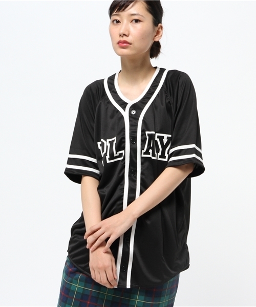 WEGO（ウィゴー）の「WEGO/メッシュベースボールシャツ（シャツ/ブラウス・レディース・オフホワイト/ブラック・FREE）」の2枚目の写真