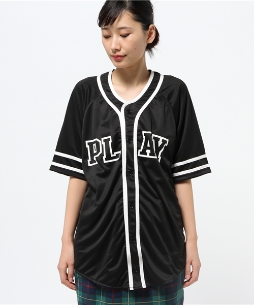 WEGO（ウィゴー）の「WEGO/メッシュベースボールシャツ（シャツ/ブラウス・レディース・オフホワイト/ブラック・FREE）」の7枚目の写真