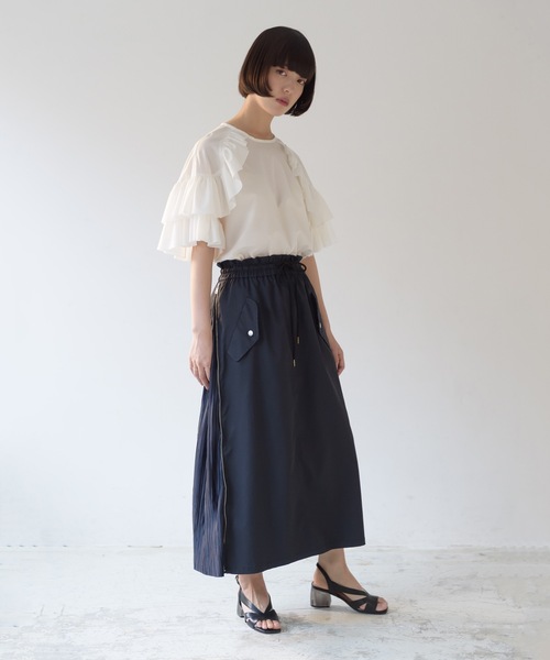 La SRIC（ラスリック）の「La SRIC / サイドZIPプリーツSK（スカート・レディース・ネイビー/キャメル・38）」の5枚目の写真