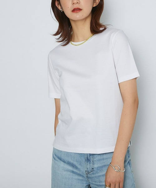 RIVE DROITE(リヴドロワ)の「スーピマコットンクルーネックカットソー(Tシャツ/カットソー・レディース・オフホワイト/ベージュ/ネイビー/ピンク・FREE)」の2枚目の写真