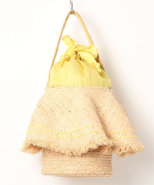 kakatoo（カカトゥ）の「カカトゥ kakatoo / ラフィアラッフルステッチワークワンショルダー（かごバッグ・レディース・ブラック/オレンジ/ブルー/イエロー・FREE）」の4枚目の写真