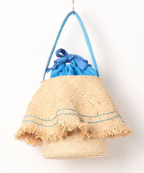 kakatoo（カカトゥ）の「カカトゥ kakatoo / ラフィアラッフルステッチワークワンショルダー（かごバッグ・レディース・ブラック/オレンジ/ブルー/イエロー・FREE）」の5枚目の写真