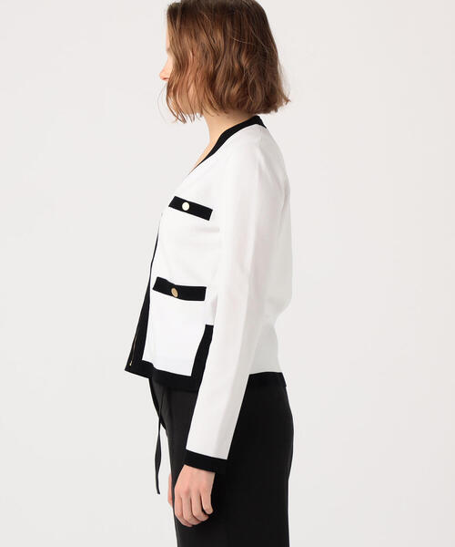 TOMORROWLAND （トゥモローランド）の「コットンミラノリブ Vネックカーディガン（カーディガン/ボレロ・レディース・ブラック系その他/ホワイト系・S）」の6枚目の写真