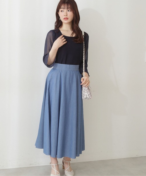 PROPORTION BODY DRESSING（プロポーションボディドレッシング）の「シャンブレーフレアースカート / 1212120316（スカート・レディース・ブルー/ダークネイビー・SMALL/MEDIUM）」の3枚目の写真