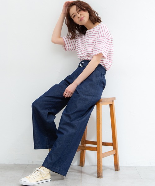 Honeys(ハニーズ)の「ゆるTシャツ(Tシャツ/カットソー・レディース・ブラック/オフホワイト/グリーン/ホワイト×グリーン/ベージュ系その他/ブルー系その他/ホワイト×ネイビー/ホワイト×ピンク・LL/S/M/L)」の21枚目の写真