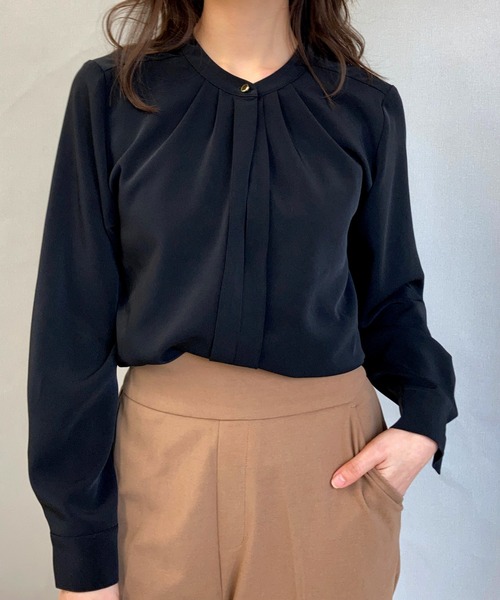 Brownie（ブラウニー）の「Brownie フロントタック 2WAYブラウス（シャツ/ブラウス・レディース・ブラック/オフホワイト/オレンジ/グリーン・FREE）」の3枚目の写真