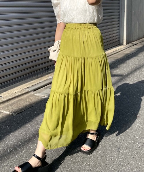 archives（アルシーヴ）の「シフォン楊柳ティアードスカート（スカート・レディース・ブラック/グリーン/アイボリー/ピンクベージュ・MEDIUM）」の3枚目の写真