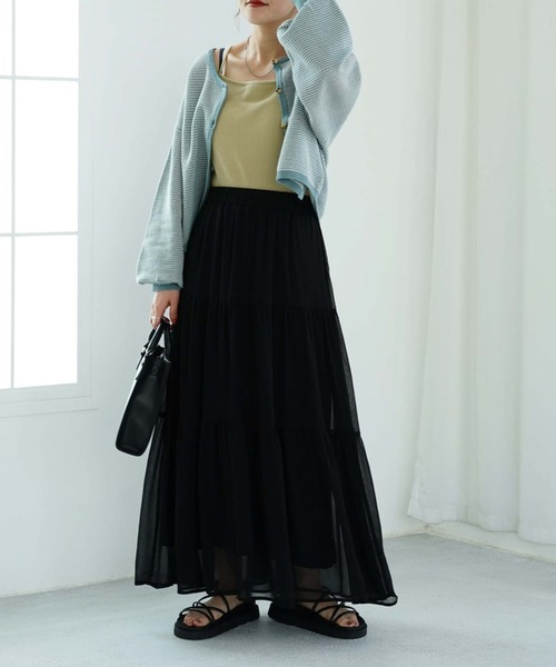 archives（アルシーヴ）の「シフォン楊柳ティアードスカート（スカート・レディース・ブラック/グリーン/アイボリー/ピンクベージュ・MEDIUM）」の17枚目の写真