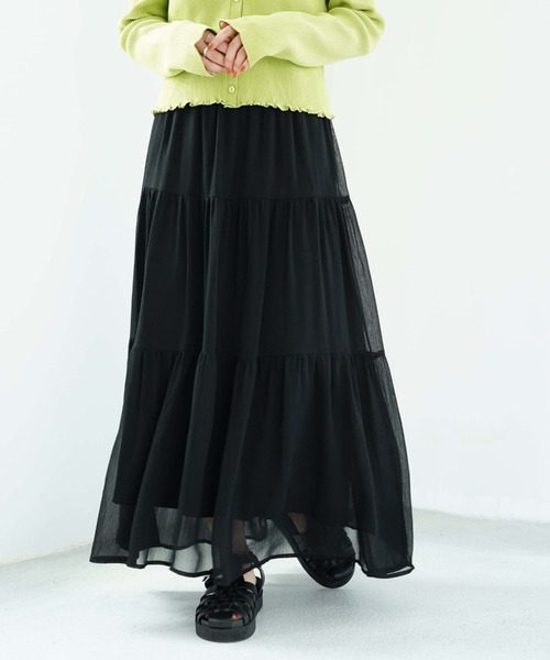 archives（アルシーヴ）の「シフォン楊柳ティアードスカート（スカート・レディース・ブラック/グリーン/アイボリー/ピンクベージュ・MEDIUM）」の21枚目の写真