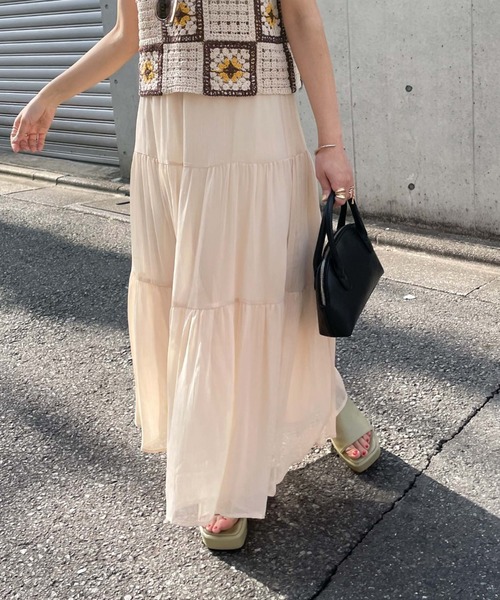 archives（アルシーヴ）の「シフォン楊柳ティアードスカート（スカート・レディース・ブラック/グリーン/アイボリー/ピンクベージュ・MEDIUM）」の7枚目の写真
