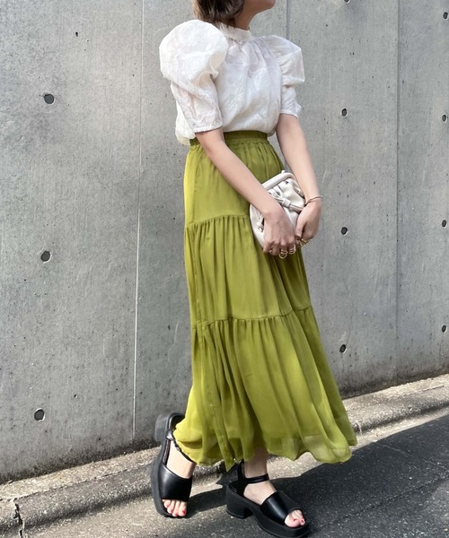 archives（アルシーヴ）の「シフォン楊柳ティアードスカート（スカート・レディース・ブラック/グリーン/アイボリー/ピンクベージュ・MEDIUM）」の13枚目の写真