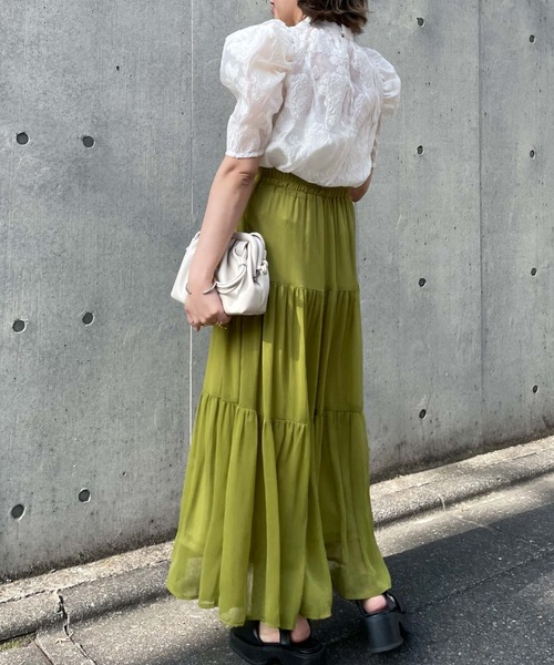 archives（アルシーヴ）の「シフォン楊柳ティアードスカート（スカート・レディース・ブラック/グリーン/アイボリー/ピンクベージュ・MEDIUM）」の14枚目の写真