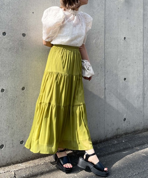 archives（アルシーヴ）の「シフォン楊柳ティアードスカート（スカート・レディース・ブラック/グリーン/アイボリー/ピンクベージュ・MEDIUM）」の15枚目の写真