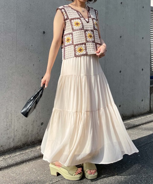 archives（アルシーヴ）の「シフォン楊柳ティアードスカート（スカート・レディース・ブラック/グリーン/アイボリー/ピンクベージュ・MEDIUM）」の5枚目の写真